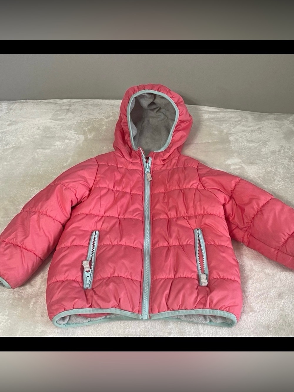 Carter's Pink Toddler Girls 4T Full Zip Hooded Puffer Jacket Coat Fleece Lining